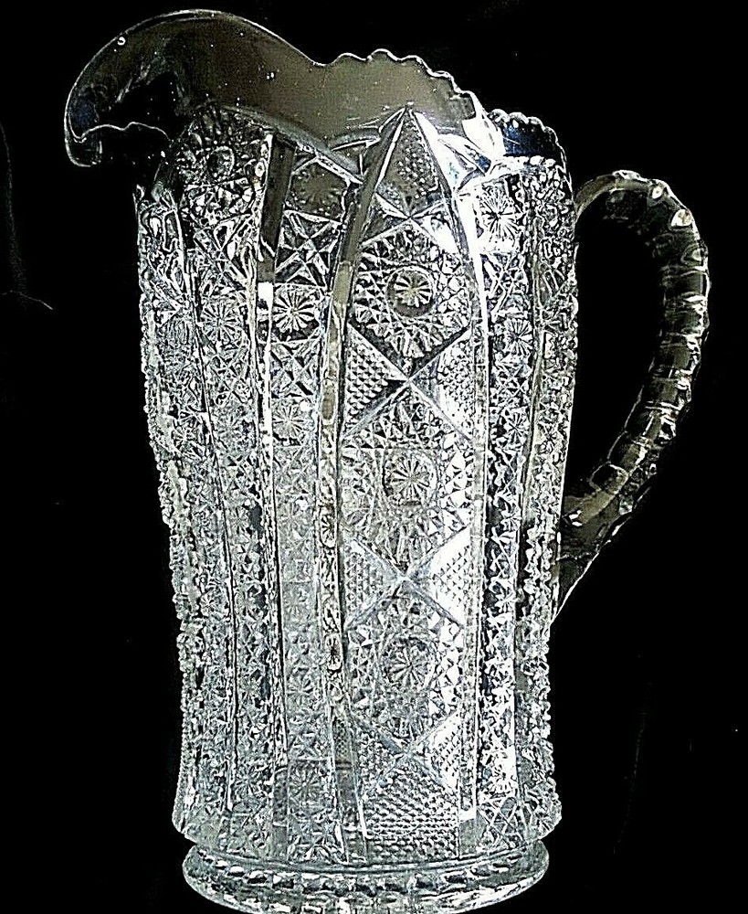 VINTAGE EAPG WATER PITCHER WITH APPLIED HANDLE 8''H