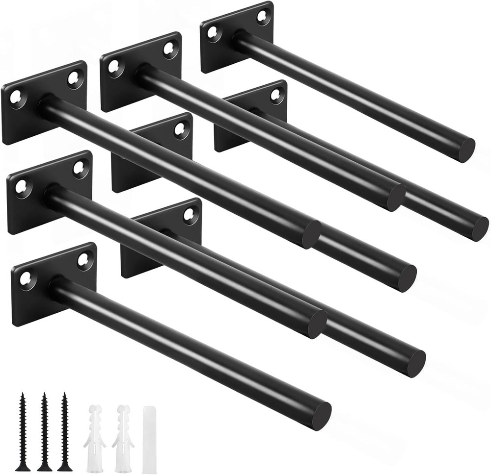8 Pcs 6" Black Solid Steel Floating Shelf Bracket Blind Shelf Supports - Hidden