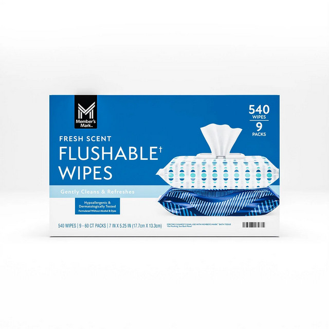 Member's Mark Flushable Wipes Fresh Scent 540 Count Soft & Gentle Pack