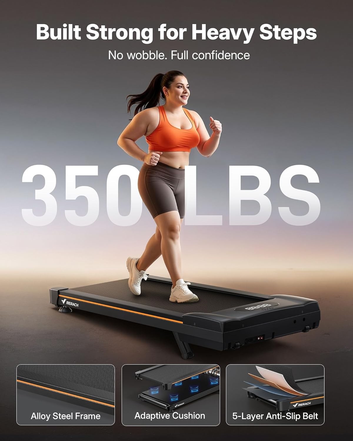 MERACH W50Lite Walking Pad Treadmills for Home 10% Auto Incline, 350lbs Capacity