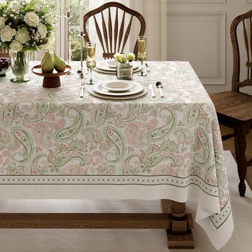 Floral Tablecloth Rectangular, Farmhouse 102" x 55" (Rectangular) Green Paisley