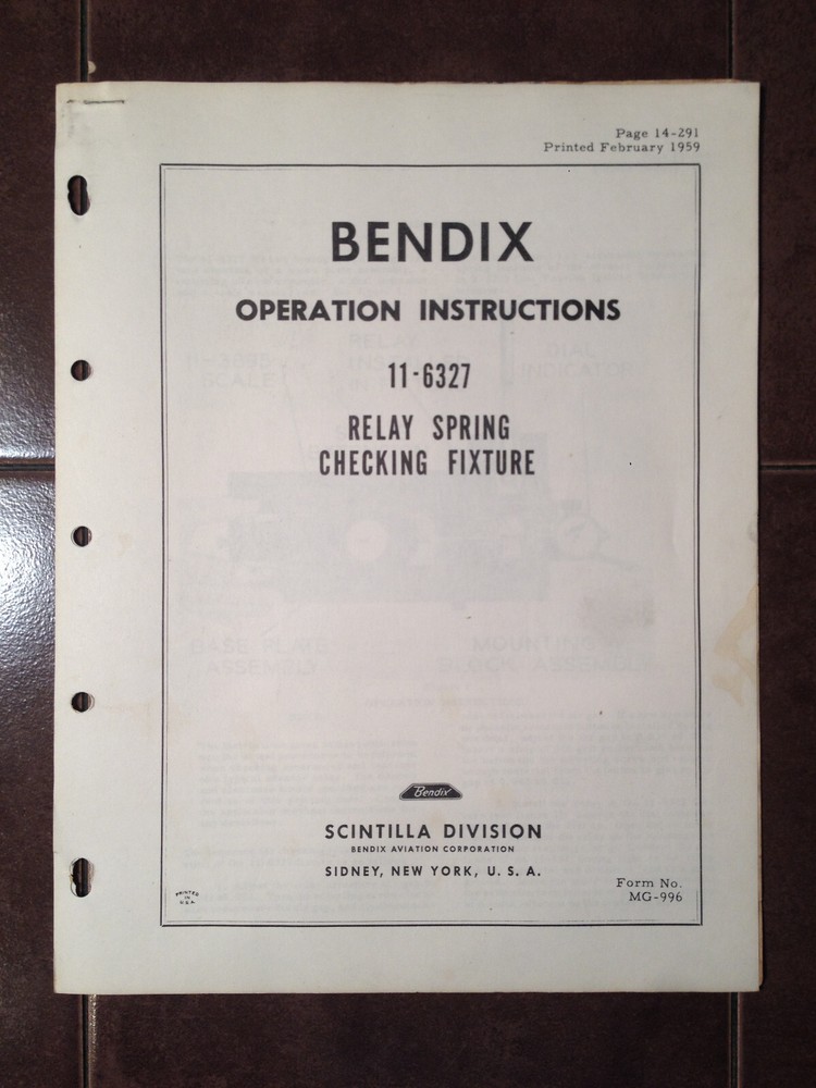 Bendix 11-6327 Relay Spring Checking Fixture Operating Instructions