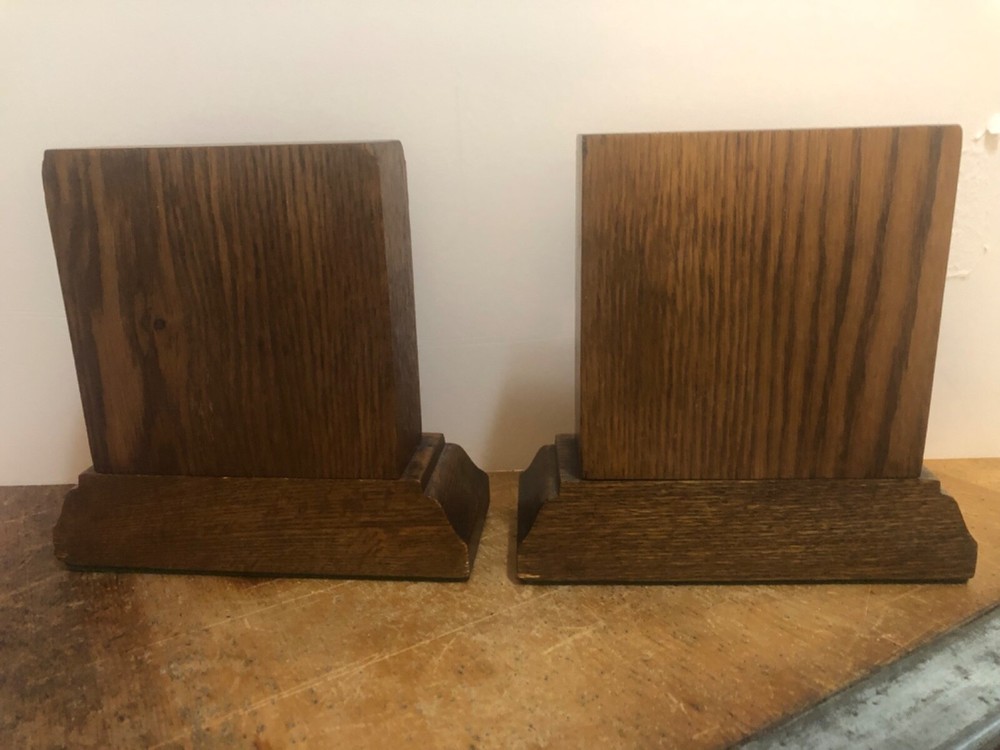Vintage Unique Oak Bookends