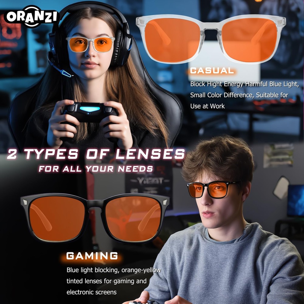 Blue Light Blocking Glasses for Computer Gaming - Amber Lenses for Eye Strain