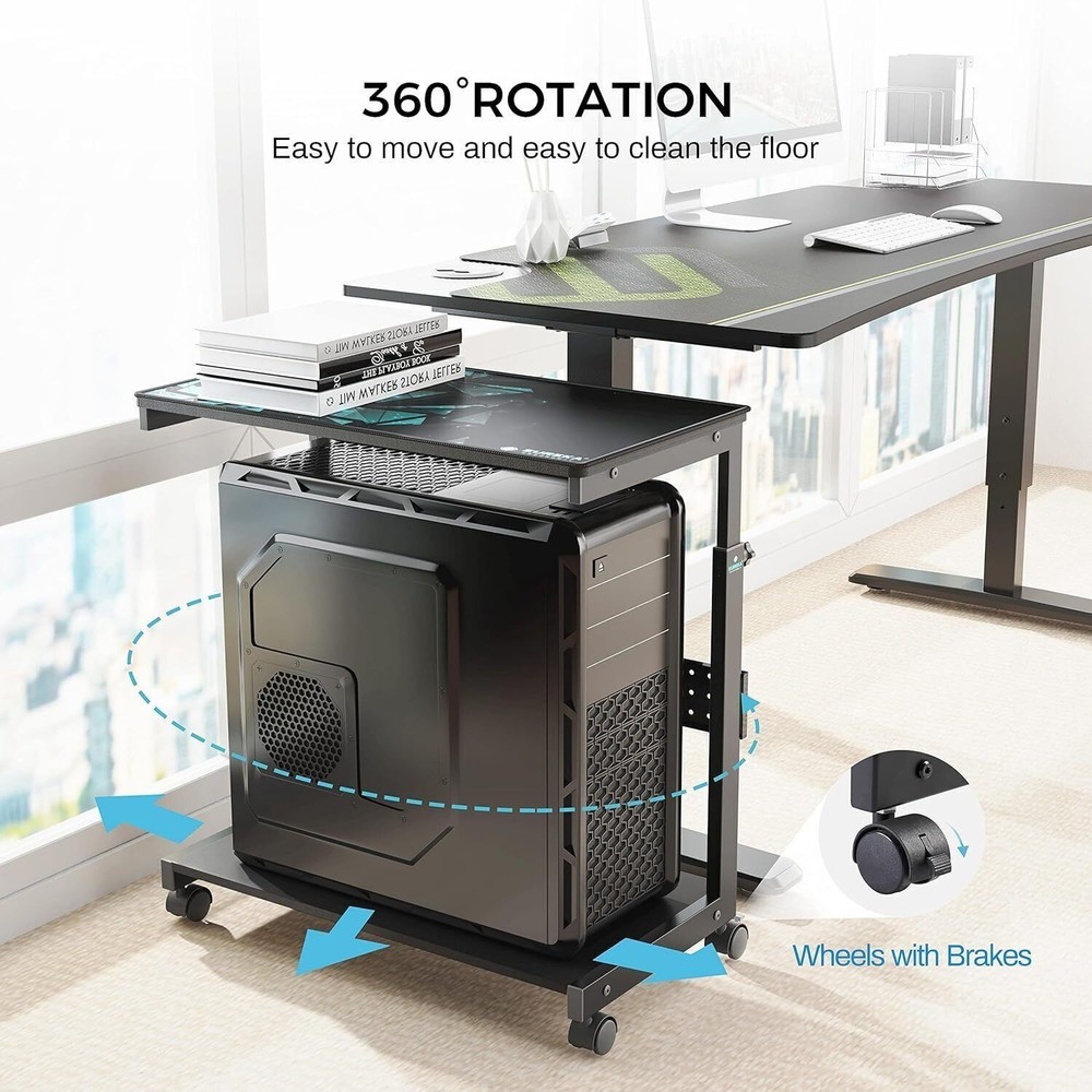 ERGONOMIC Height Adjustable Computer Tower Stand 2-Tier ATX-Case CPU Holder
