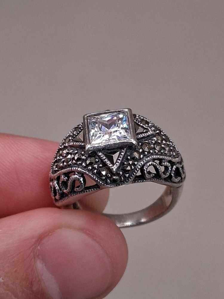 Judith Jack Sterling Silver Marcasite Crystal Ring Size 5.5