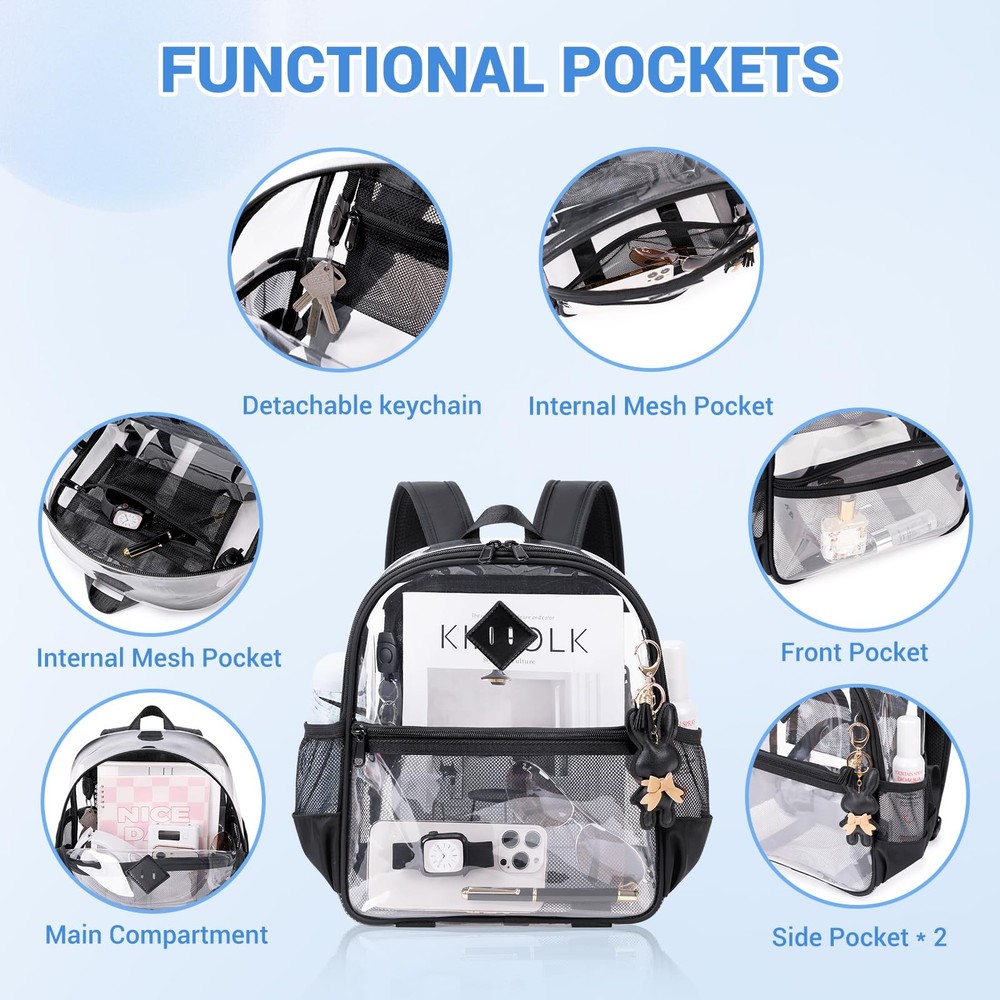 MUSEVOS Clear Backpack for Stadium Events Approved Small, Black Transparent