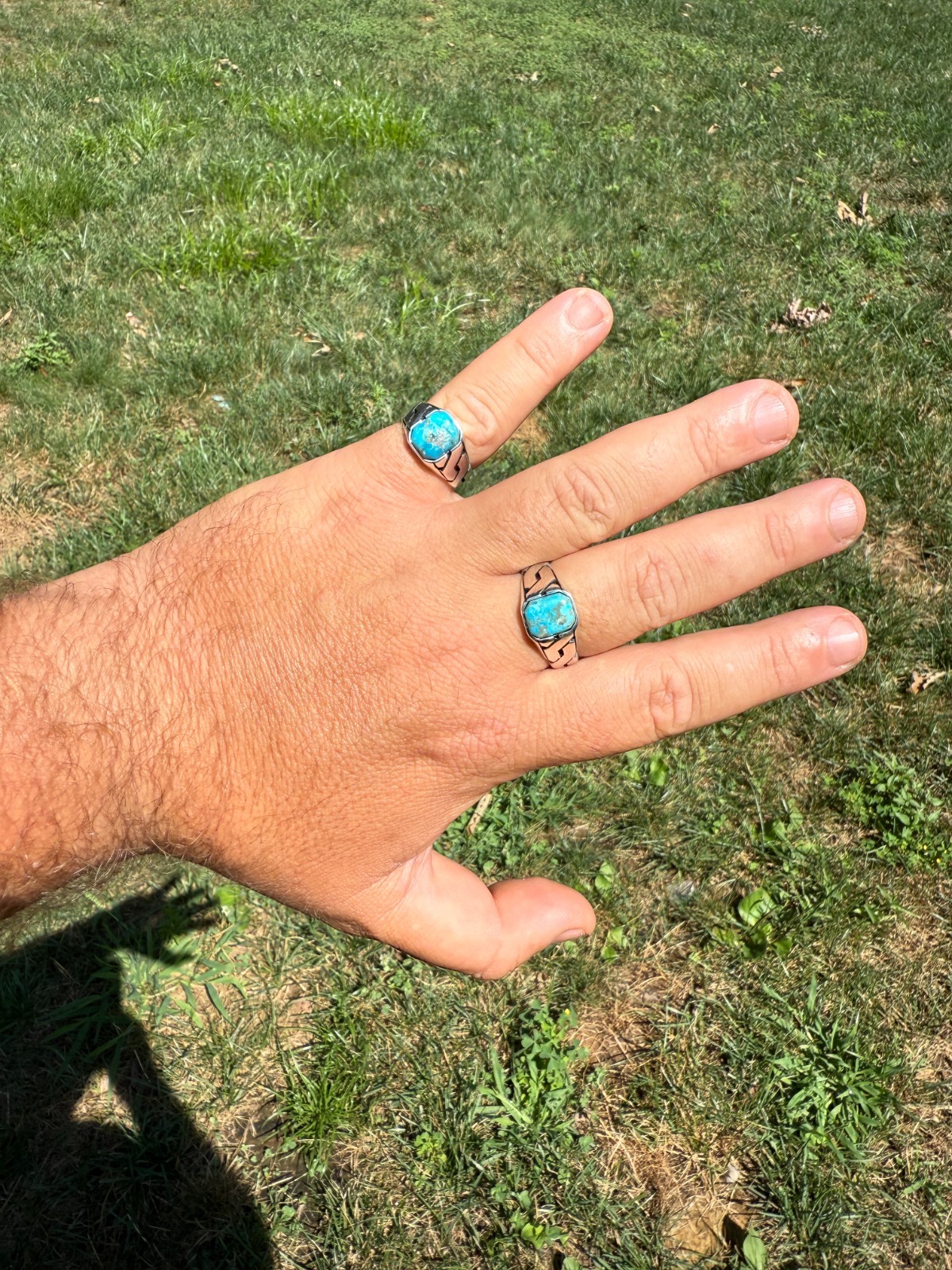 Real Blue Turquoise Gemstone Mens Solid 925 Sterling Silver Cuban Link Ring