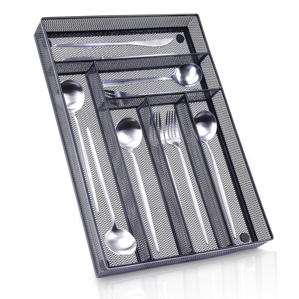 WuGeShop 6 Compartments Metal Mesh Kitchen Flatware Organizer Tray, Silverwar...