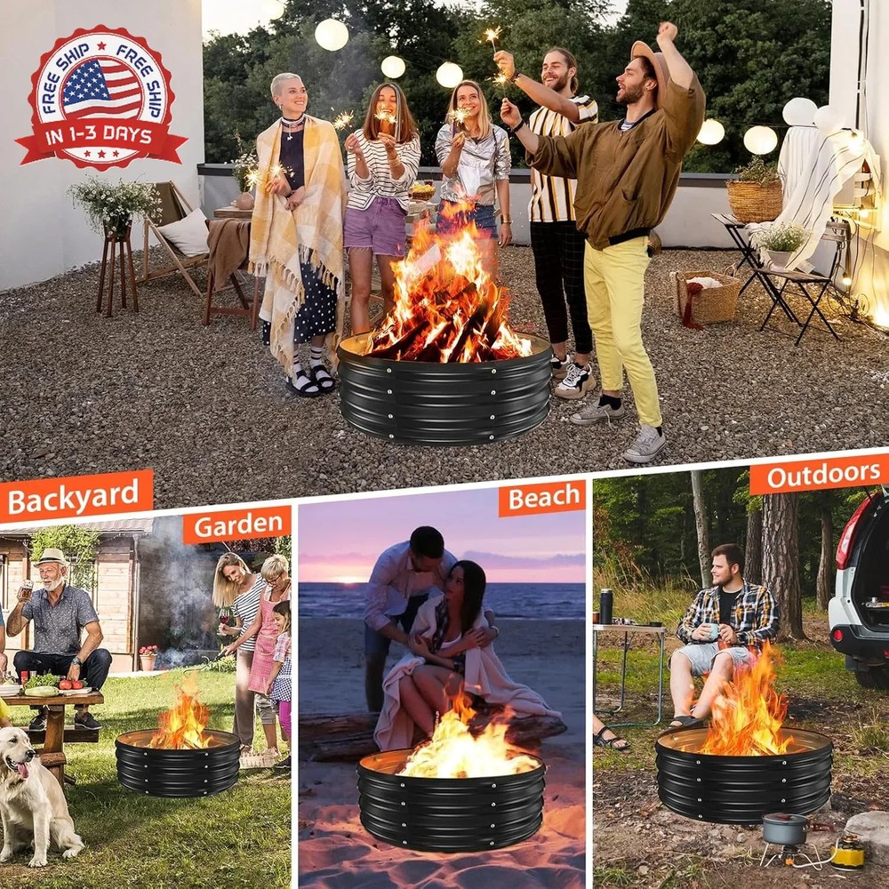 YSEJOMP 36 Inch Round Galvanized Fire Pit Ring/Fire Ring - Foldable and Perfect
