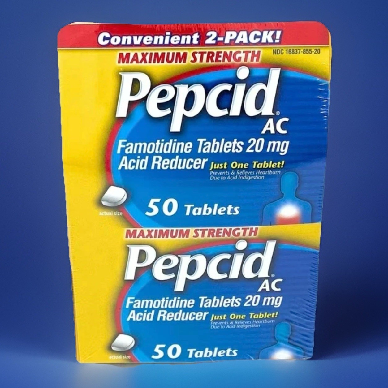 2 Pack PEPCID AC- 20mg Acid Reducer 50x2=100 Tablets- EXP  2028 Max Strength