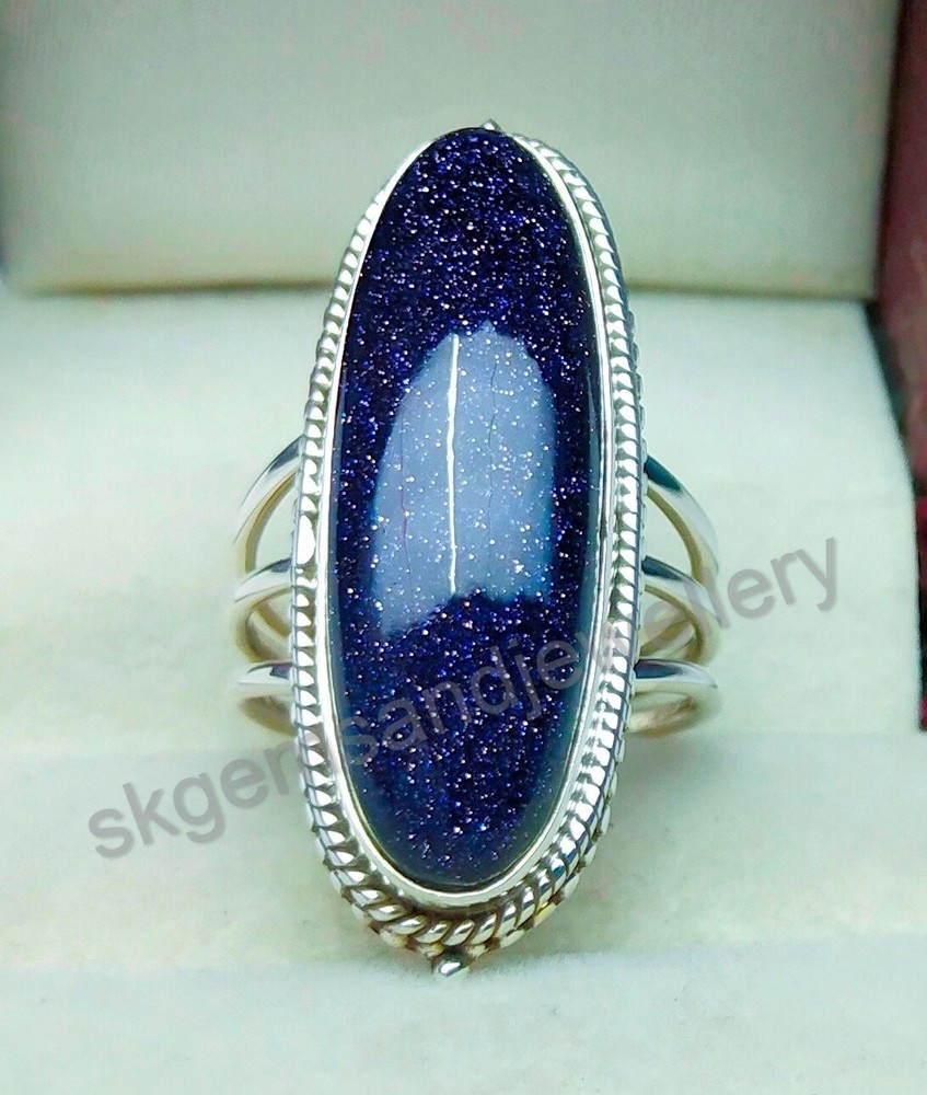 Blue Sandstone Ring 925 Sterling Silver Ring Gemstone Ring Fine Ring All Sizes