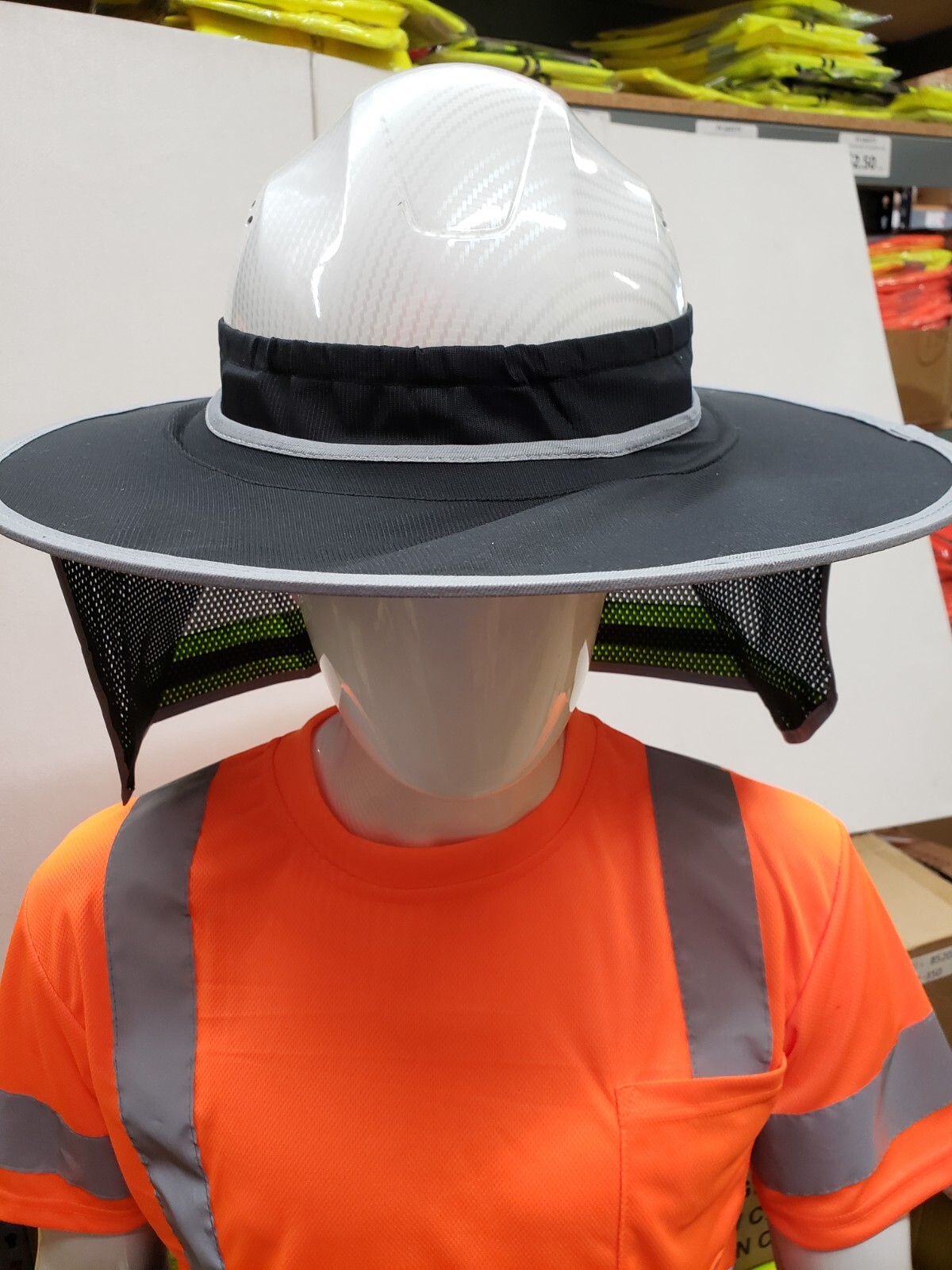 Hard Hat Sun Shade Visor Full Brim Mesh Neck REFLECTIVE STRIPE (NEW DESIGN)