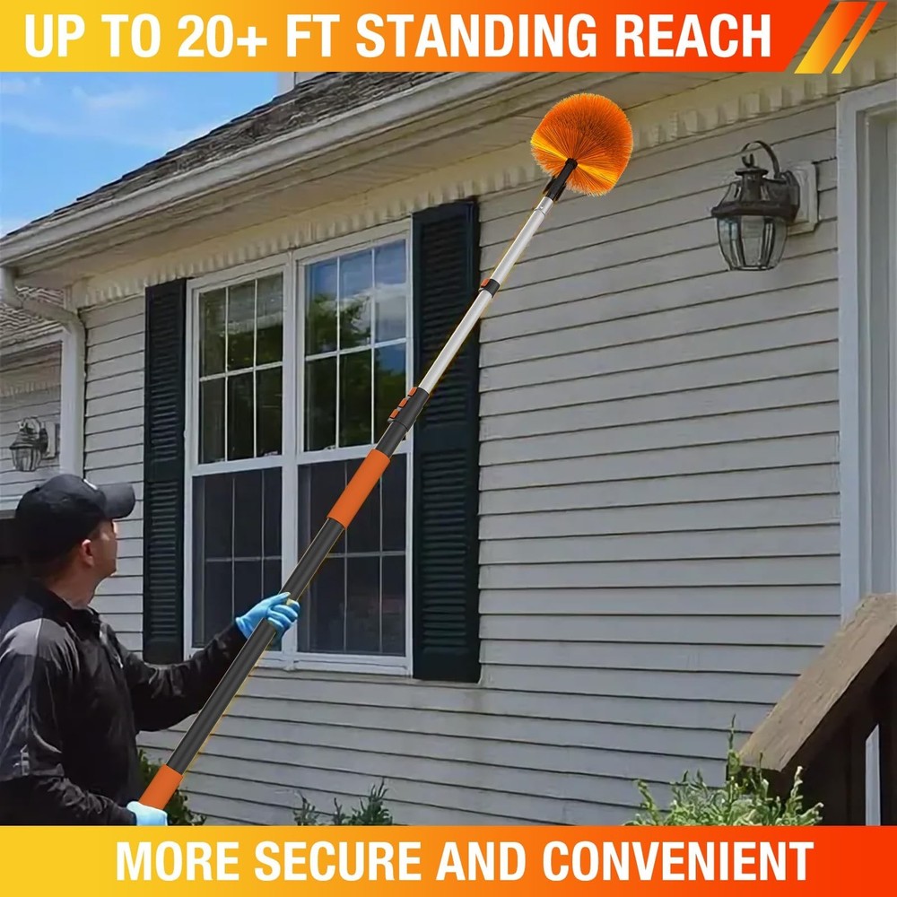 20FT Cobweb Duster with Extension Pole, Spider Web Brush for Cleaning Extenda...