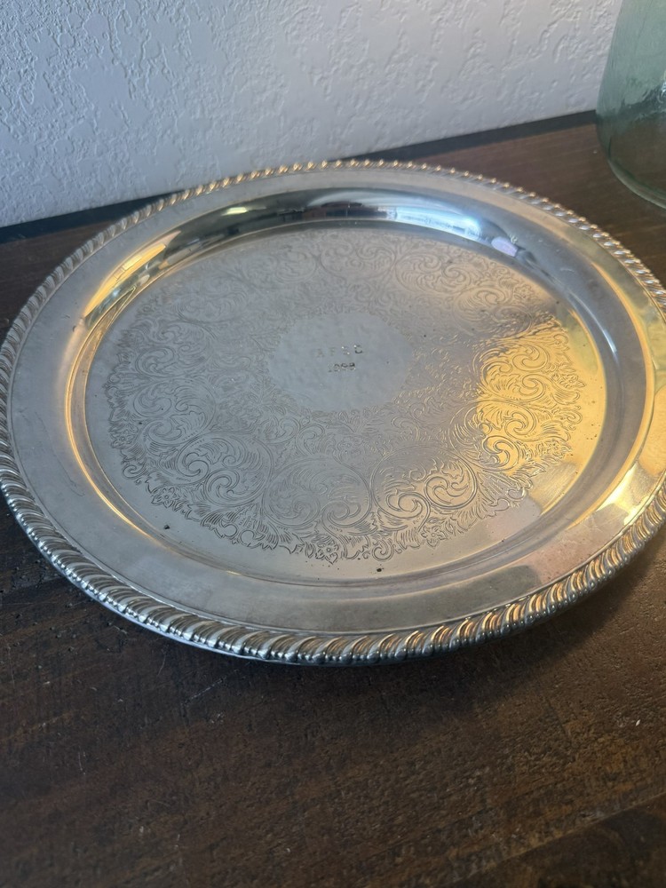 Ornate Silver Plated Tray with Inscription AFSC 1968 - WM A Rogers
