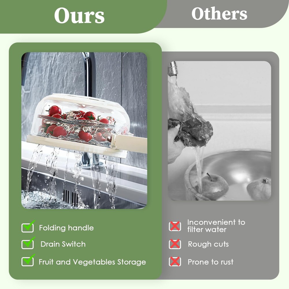 Drain Basket Keeper Container Practical Fruit Colander Foldable Handle Food S...