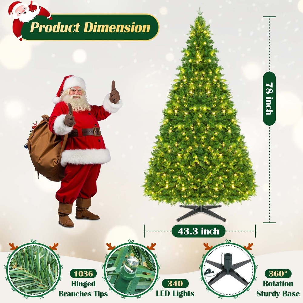 Artificial Pre lit Christmas Tree with Remote & Rotating Base, Green