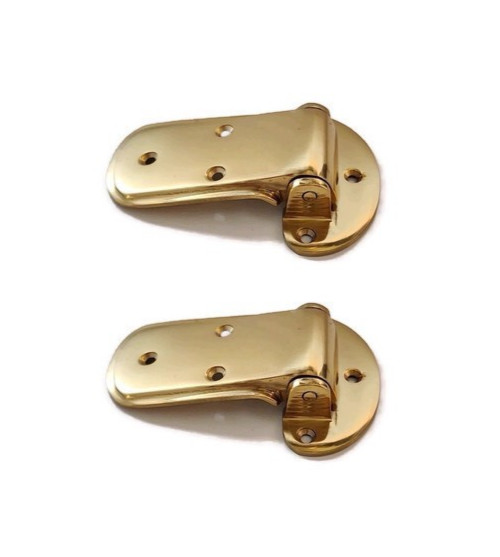 2 rare ICE BOX CATCH HINGES old style solid brass heavy offset 3/4 " kichens box