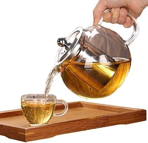 Clear Glass Tea Pot With Steel Infuser Leaf Teapot Stovetop Safe 22Oz \660ml