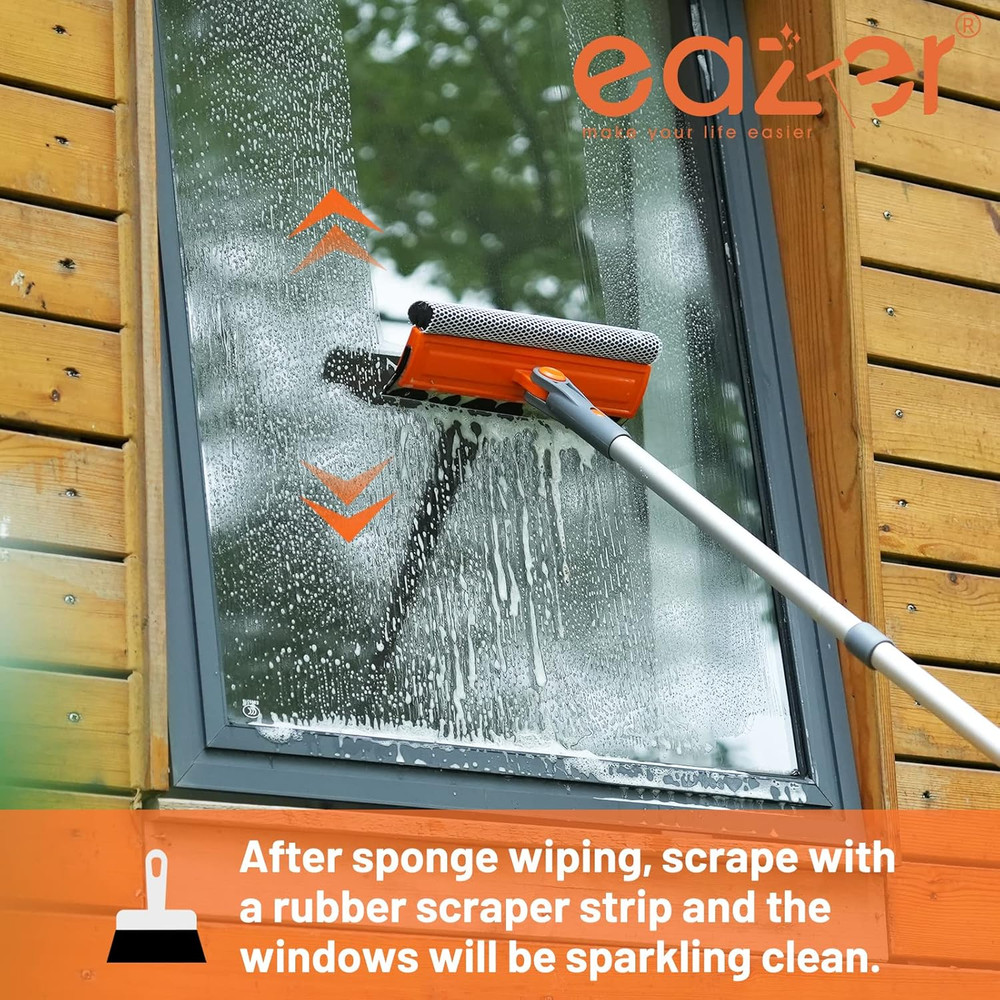 46'' Professional Window Cleaner Tool, 2-In-1 Rotatable Squeegee for Window Clea