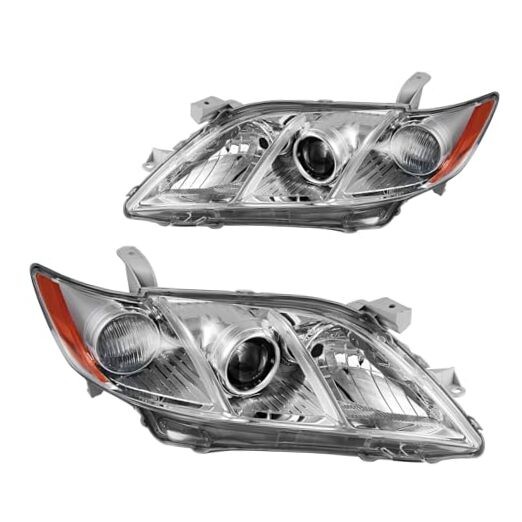 Headlight Assembly,Chrome Headlights Compatible with 2007-2009 Chrome-Amber