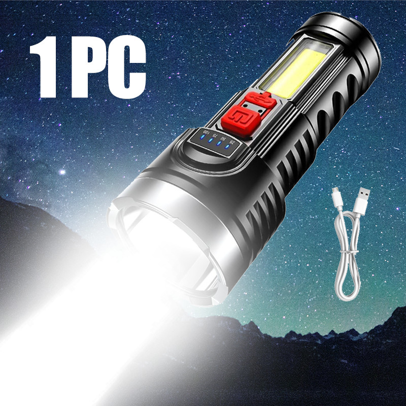 4 Modes Rechargeable Flashlight Super Bright Multi-function Camping COB Torch