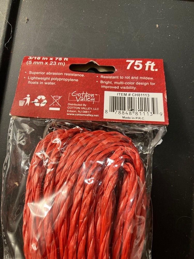 MULTIPURPOSE PLASTIC Rope 75 Ft x 3/16" New