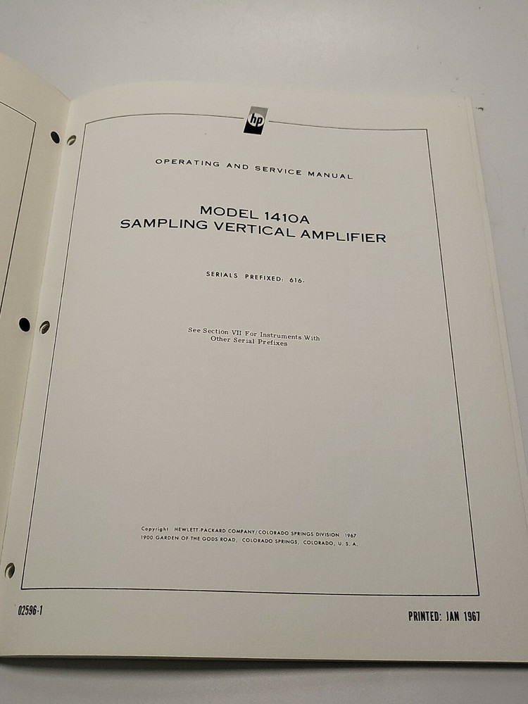 HP 1410A Sampling Vertical Amplifier ~ Operating & Service Manual
