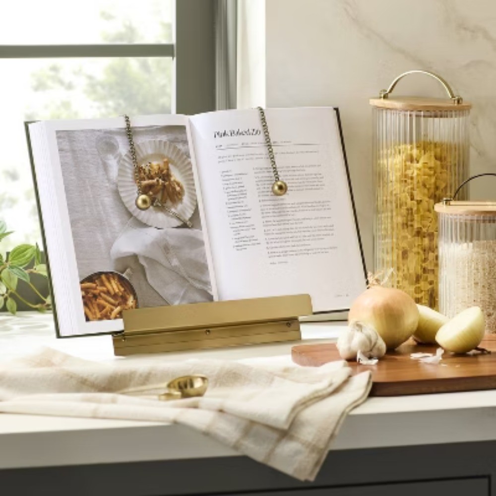 Brass Cookbook Holder with Weighted Chains