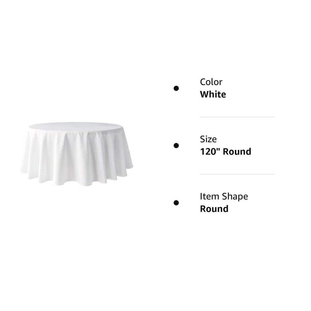 Pomp White 120" Round Premium Polyester Tablecloth - Wrinkle & Stain Resist
