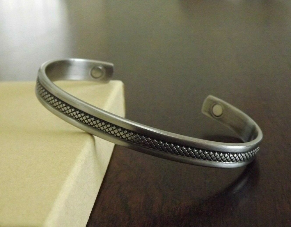 2 Pack Oxidized Silver Copper Magnetic Bracelet Arthritis Therapy Cuff Line