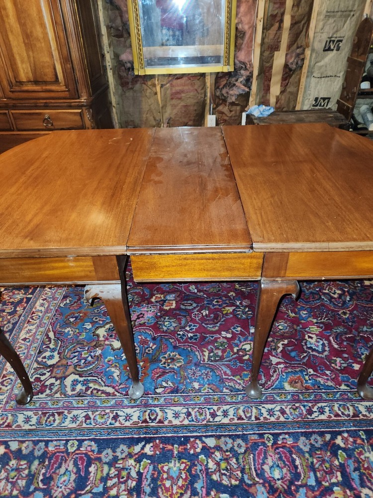 Matched PAIR (2) Solid Mahogany Queen Anne Style End Tables with Leaf for Dining