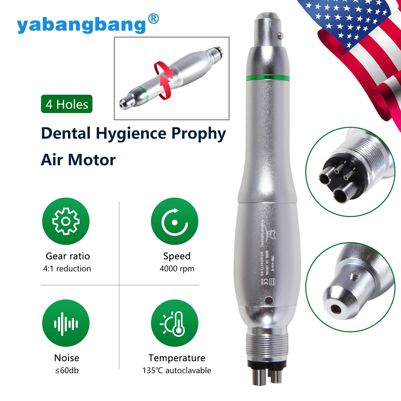 360° Swivel Dental Hygiene Prophy Handpiece Air Motor 4 Holes 4:1 Nose cone