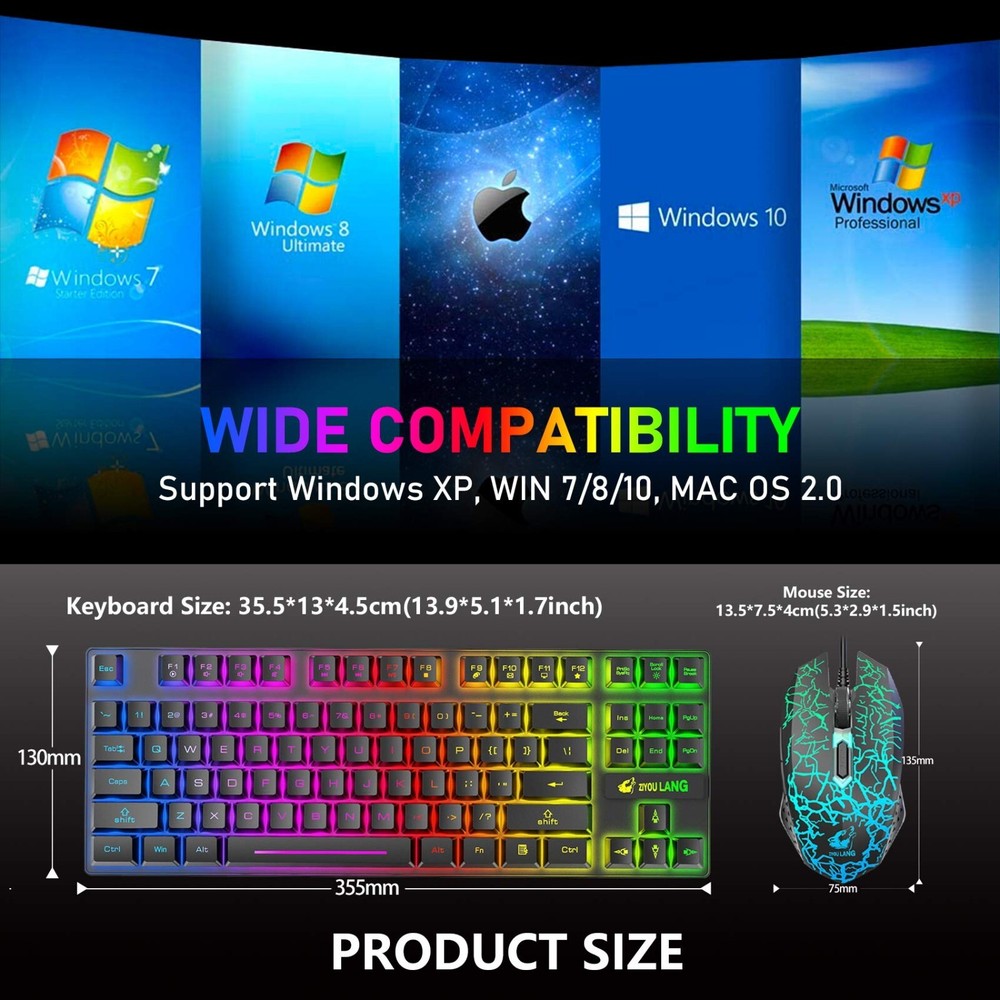 Wireless Rainbow Backlit Gaming Keyboard and Mouse Combo for PS4 Xbox PC MAC