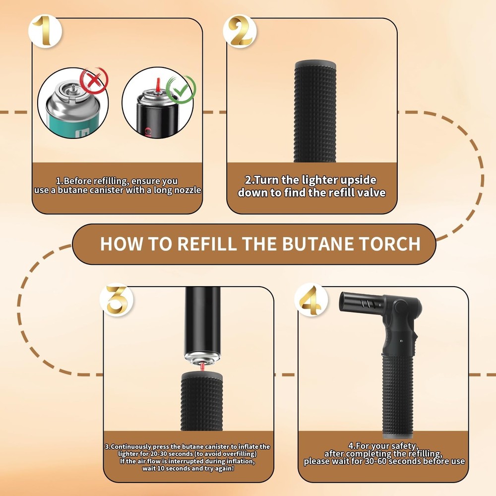 2 Pack Refillable Butane Torch Lighter with Adjustable Jet Flame, P... Fast Ship