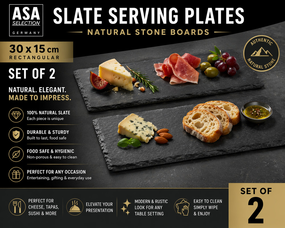 ASA Selection Slate Serving Plates 30x15cm Rectangular Natural Stone Boards Set