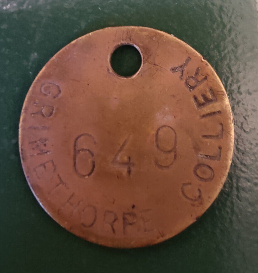 GRIMETHORPE Colliery Pit Check Tally - marked GRIMETHORPE COLLIERY 649