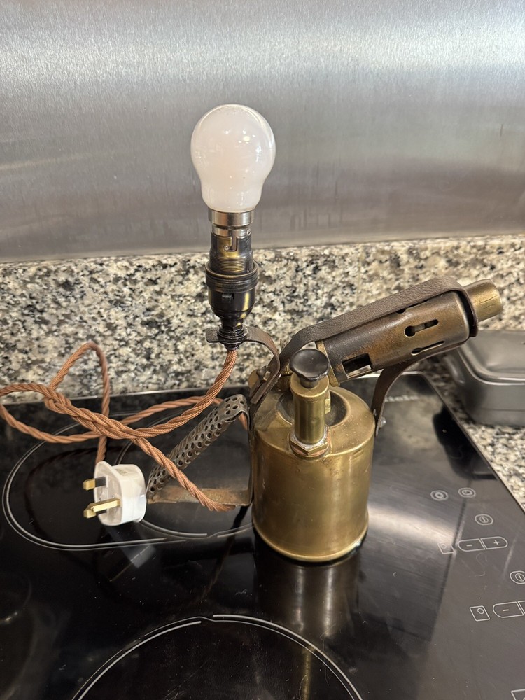 VINTAGE Industrial BRASS BLOW TORCH Table Lamp Conversion Steampunk Style Light
