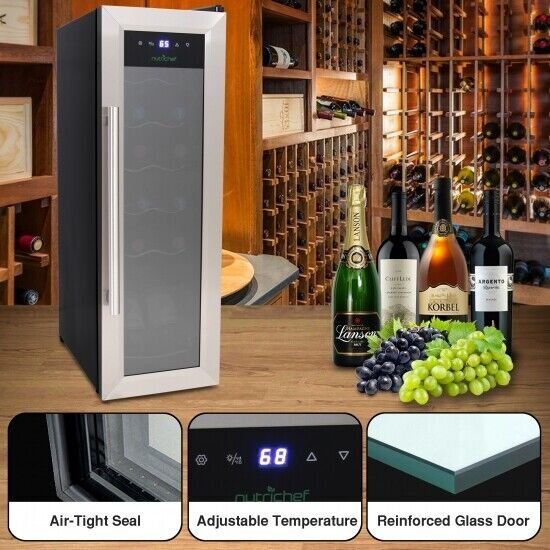 NutriChef PKCWC12- Home Wine Cooler Fridge.Digital Touchscreen Control,12 Bottle