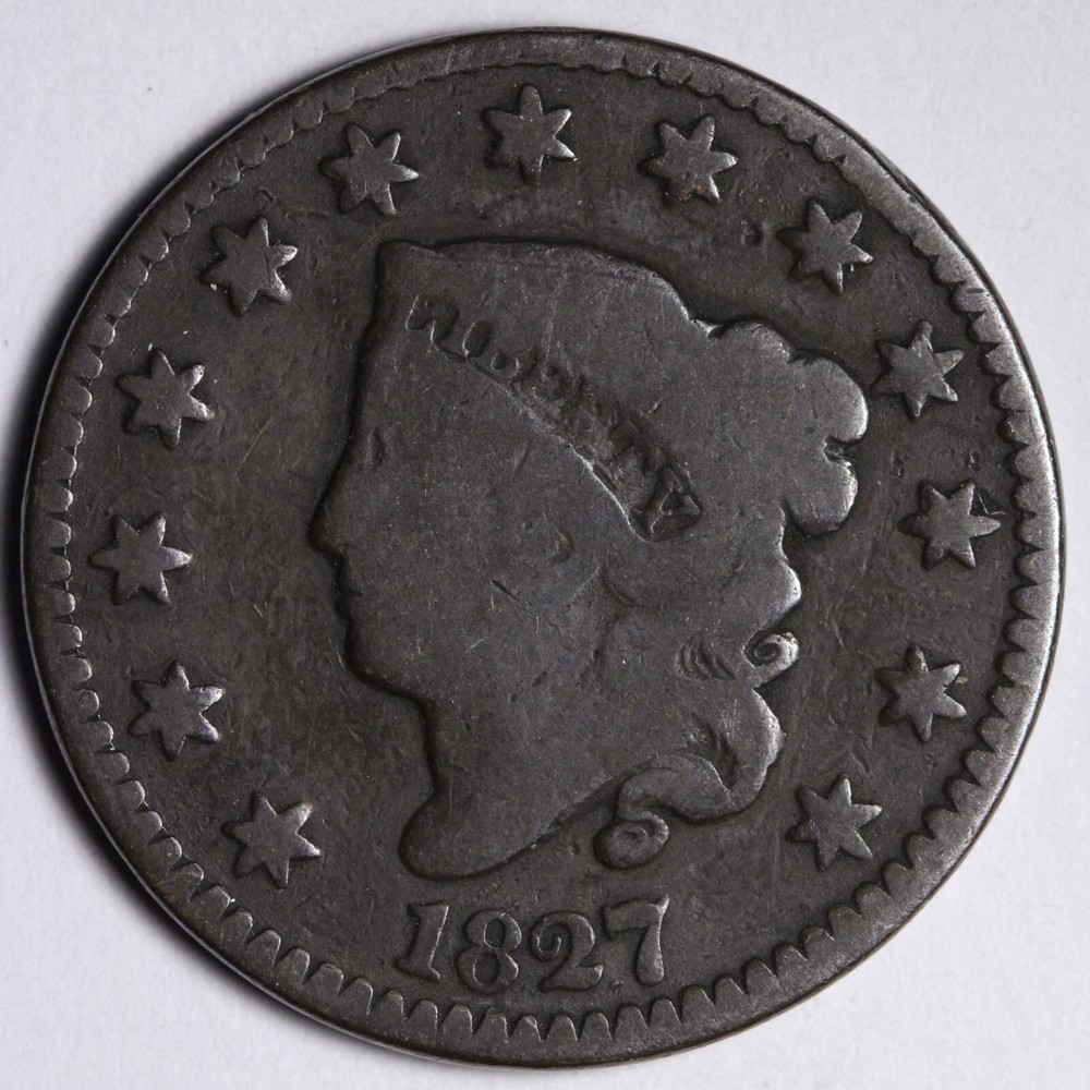 1827 Coronet Head Large Cent GOOD+/VG E103 AUCE