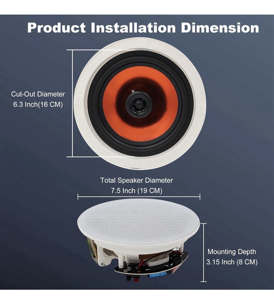 STUDIOFINIX 6.5" Bluetooth Ceiling Speakers 600W Wired Recessed Speaker System