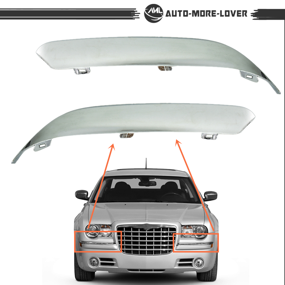 Chrome Plastic 2Pc Front Bumper Trim Set Engine For 2005-2010 Chrysler 300 5.7L