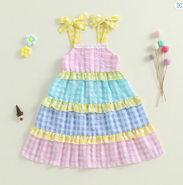 NEW Girls Plaid Seersucker Sleeveless Dress Easter