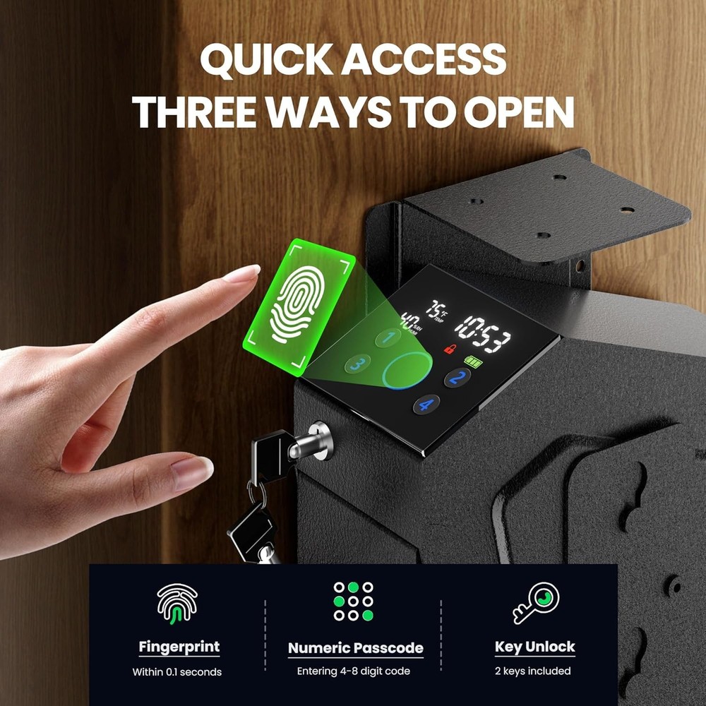 Quick Access Biometric Bedside Gun Safe handgun 2 in 1 Mounted Drop Down