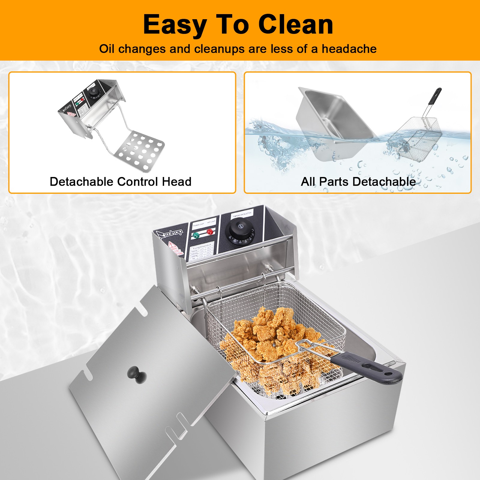 2500W 6L Commercial Electric Deep Fryer Restaurant Stainless Steel 10.5QT W/Lid