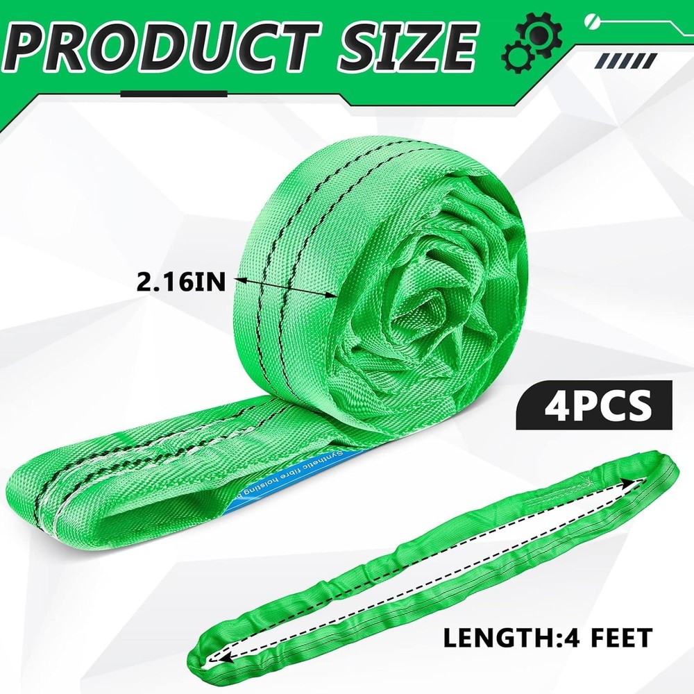 Lifting Straps Heavy Duty Polyester Endless Loop Round Slings 4ft 4pcs