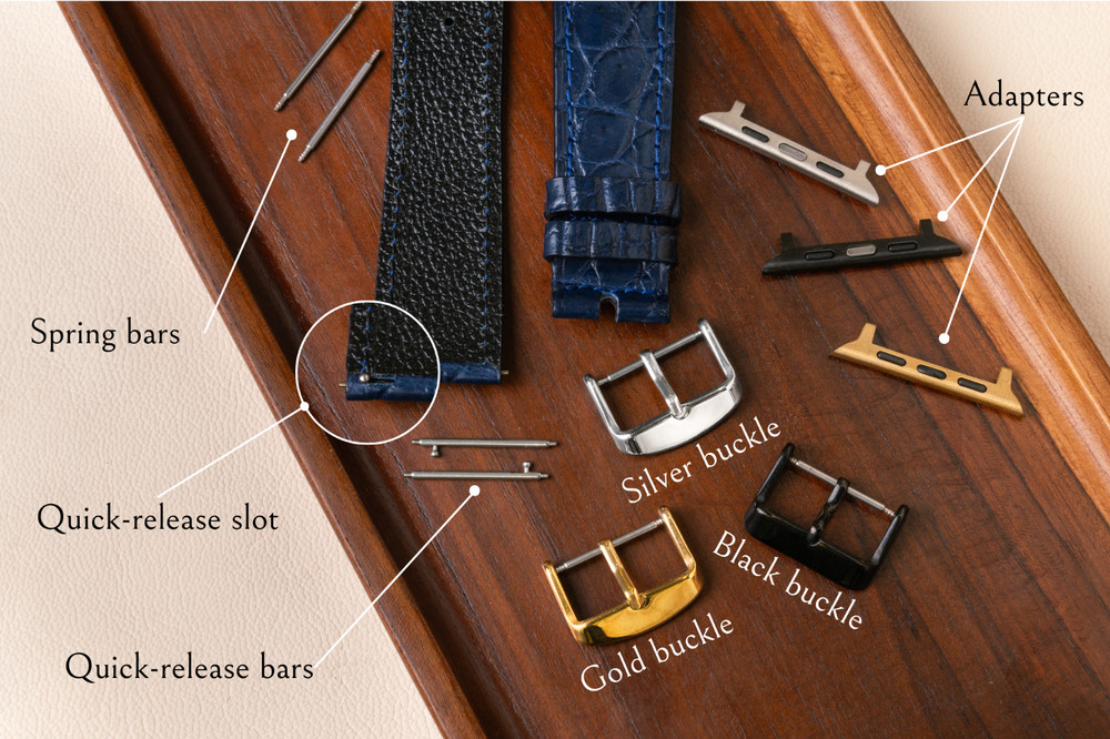 20mm/18mm Gray Quick Release Hornback Leather Watch Strap