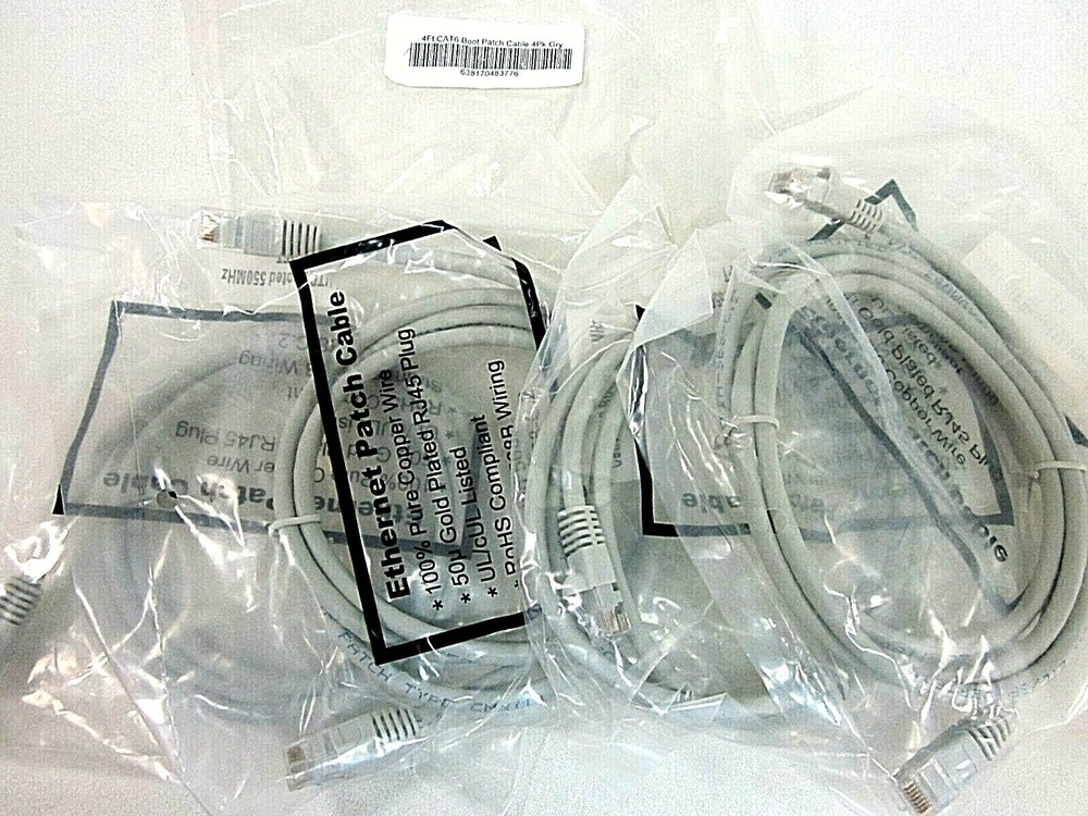 C&E 4 PACK CAT6 SNAGLESS/MOLDED BOOT ETHERNET PATCH CABLE 4FT GREY CNE483776 NEW