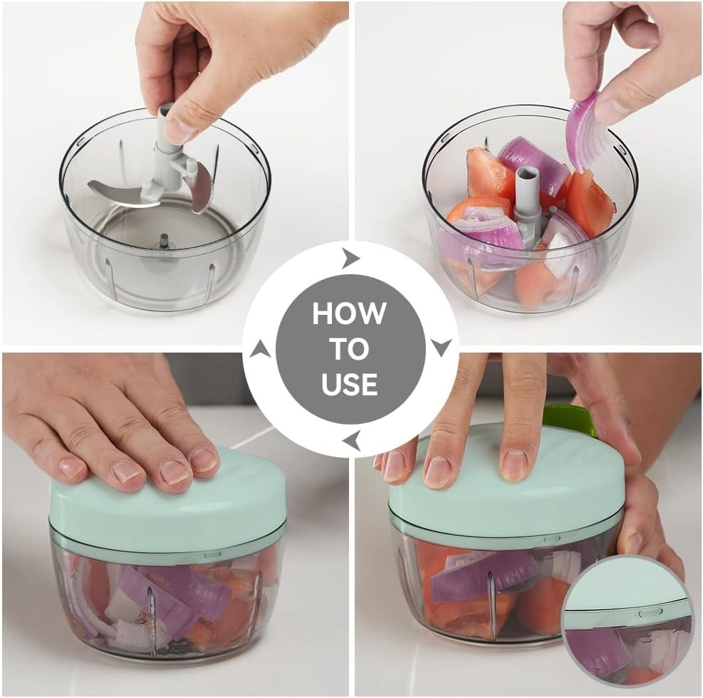 Manual Food Processor Vegetable Chopper 2.3 Cup Small Mini Hand Pull String Onio