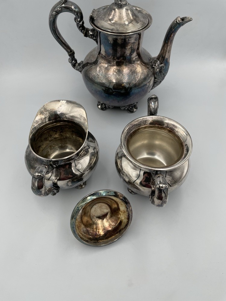 3pc Old English By Poole #5000 Silverplated Pitcher/Tea Service Creamer MCM